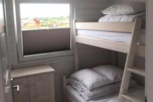 a bedroom with a bunk bed and a window at Comfortable and cozy holiday homes for 5 people Ch opy in Chłopy