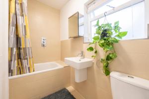 a bathroom with a sink and a toilet and a plant at Luxury Apartments London Eye, Westminster, Big Ben, Borough Market in London