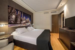 a hotel room with a bed and a tv at Hotel Nelva in Murcia