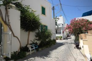 a street with a white building and a palm tree at Hotel Anixis Resort in Naxos Chora