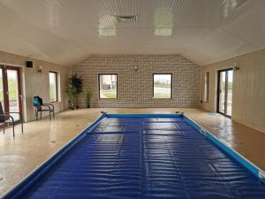 uma grande piscina num quarto com tapetes azuis em Apartment with Private Pool Sleeps 5 em Mitchelstown