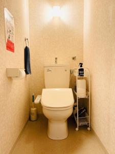 ein Bad mit einem WC mit einer Lampe darüber in der Unterkunft Susukino Tower Apartment アムスタワー in Sapporo