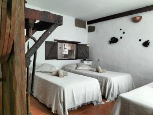 two beds in a room with white walls at Casa Rural "La Molina" in Máguez