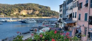 - une vue sur un port avec des bateaux dans l'eau dans l'établissement Torre a Mare Porto Venere, à Portovenere