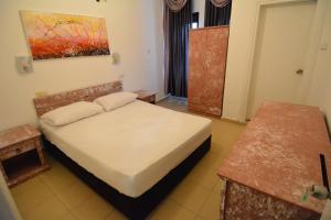 1 dormitorio con 1 cama y una pintura en la pared en Side Kaktüs Boutique otel en Side