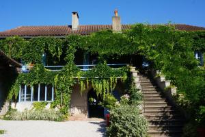 a house with a bunch of ivy growing on it at Gite Les Volets Bleus du Segur in Le Ségur-Suech