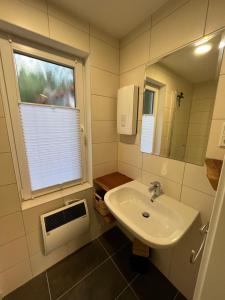 a bathroom with a sink and a window at Steinbachhütte 2 in Drei Annen Hohne