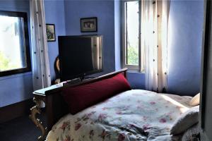 1 dormitorio con 1 cama y TV de pantalla plana en Casa Fiorenza, en Montefelcino
