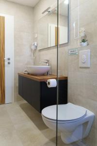 Un baño con un inodoro blanco y un lavabo. en Apartment Bikin 2, en Brela 63 fotos más