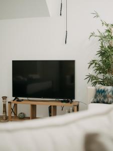 Televízia a/alebo spoločenská miestnosť v ubytovaní Lenko Bianco Studio by Estia