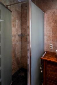 a shower with a glass door in a bathroom at Villa spacieuse et accueillante in Mons