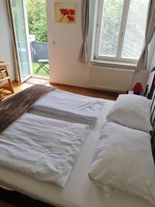 2 camas individuais num quarto com uma janela em Ferienwohnung an der Salamanderburg em Schierke