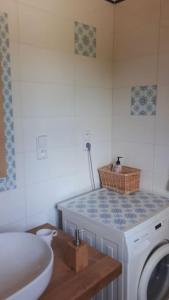 y baño con lavadora y lavamanos. en Zlatak holiday house en Malá Morava
