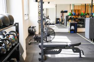 a bike on a bike rack in a gym at Abraham Tel Aviv in Tel Aviv