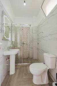 ein weißes Badezimmer mit Toilette und Waschbecken in der Unterkunft Villa Noel Borsh in Borsh