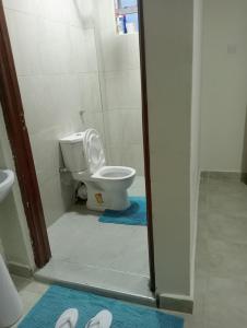 La salle de bains est pourvue de toilettes et d'un lavabo. dans l'établissement Amalya suites by TJ, à Eldoret