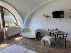TV a/nebo společenská místnost v ubytování Apartmán v koňském areálu Židovice