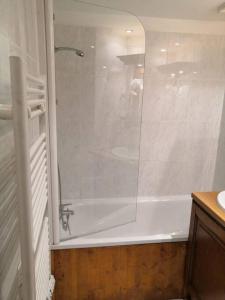 奧西耶爾的住宿－Très Joli T2 aux pieds des pistes avec Balcon，带淋浴和白色浴缸的浴室
