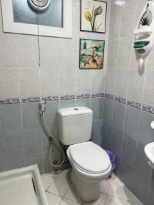 a bathroom with a toilet and a sink at Park view bedroom in family apartment in Sharjah