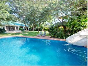 uma piscina com escorrega num quintal em 701 Victoria Falls em Victoria Falls