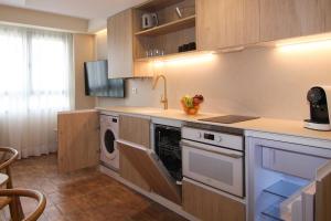 uma cozinha com um fogão e uma máquina de lavar louça em Apartamentos Las Ciencias Studio M em Valência
