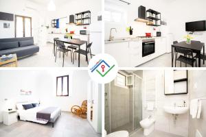 eine Küche und ein Wohnzimmer mit weißen Wänden in der Unterkunft LeS House - Apartment 1 in Pisa