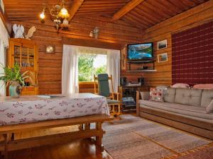 a living room with a couch and a tv at Holiday Home Hannula by Interhome in Ikaalinen