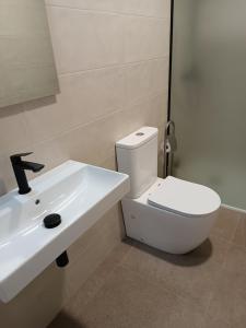 a bathroom with a white toilet and a sink at APARTAMENTOS Posada Del Mar in Los Mártires