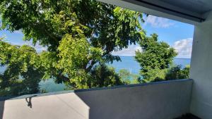 Vom Balkon eines Hauses genießen Sie Meerblick. in der Unterkunft APARTO-STUDIO JUNTO AL MAR Blue Lizard Studio in Providencia
