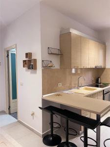 uma cozinha com um lavatório e uma bancada em Villa Kanto (Holiday apartments and rooms) em Vlorë