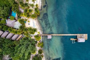 an overhead view of a beach with palm trees and the ocean at Azure Del Mar in Maya Beach