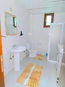 ein weißes Bad mit einem Waschbecken und einem WC in der Unterkunft ÇobanEvi Gökçeada sakin,huzurlu... in Gokceada Town