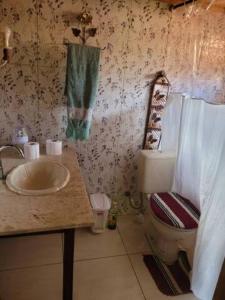 a bathroom with a sink and a toilet at Refúgio Bonanza in Teixeiras