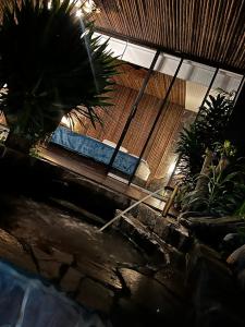 薩蘭托的住宿－Glamping Salento con jacuzzi climatizado，享有棕榈树游泳池的顶部景致