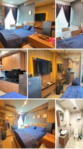 a collage of four pictures of a bedroom at Node Dreams in Pulosirih