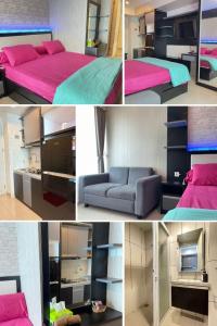 four pictures of a bedroom with a bed and a couch at Node Dreams in Pulosirih