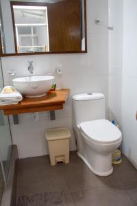 a bathroom with a white toilet and a sink at Apartamento Altoandino in Ayacucho