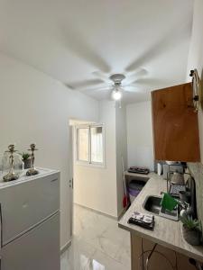 内坦亚Beachfront Studio, fully equipped的带水槽和台面的厨房