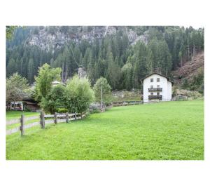 a field with a house in the middle of a forest at Apartment Toni in Sarntal