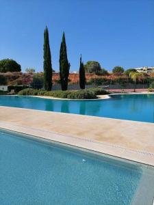 uma grande piscina com árvores ao fundo em Residence Golf-Vilamoura! em Quarteira