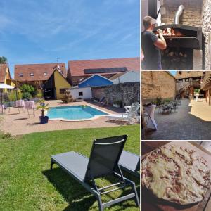 un collage de fotos de un patio trasero con una parrilla y una piscina en Relais du Dompeter, en Molsheim