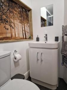 a white bathroom with a sink and a toilet at The Viewpoint in Deal