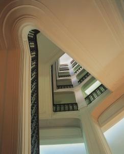 a building with a spiral staircase in the ceiling at NH Collection Gran Hotel de Zaragoza in Zaragoza