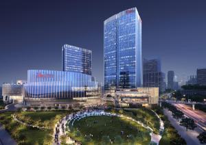 a group of tall buildings in a city at night at Artyzen NEW BUND 31 Shanghai in Shanghai