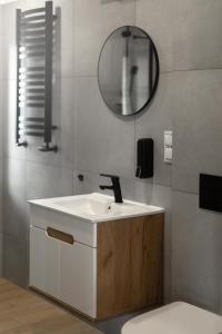 a bathroom with a sink and a mirror at Apartamenty FILIP w Kudowie-Zdroju in Kudowa-Zdrój +36 photos