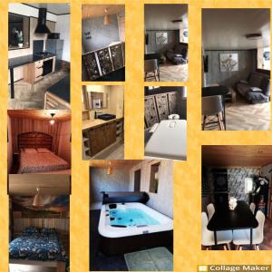 een collage van foto's van een kamer met een zwembad bij aud eau maillet in Tilques