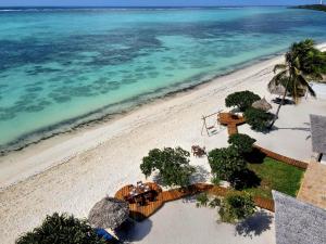 una vista aerea su una spiaggia con l'oceano di Almas Beach Boutique Hotel a Makunduchi