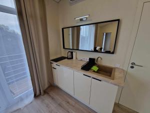 a bathroom with a sink and a mirror on the wall at 4rest in Palanga