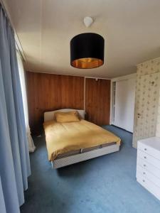 a bedroom with a bed and a black light at NEB-Thun Haus in Thun für 8 Pax in Thun