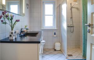 een badkamer met een wastafel, een douche en een toilet bij Amazing Home In Nrre Nebel With Wifi in Lønne Hede